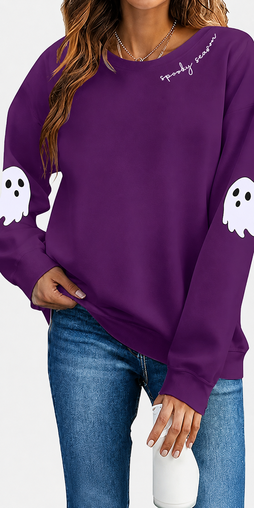 👻Women's Halloween Ghost Sweatshirt🎃 – Spooky Season Graphic Crewneck Pullover
