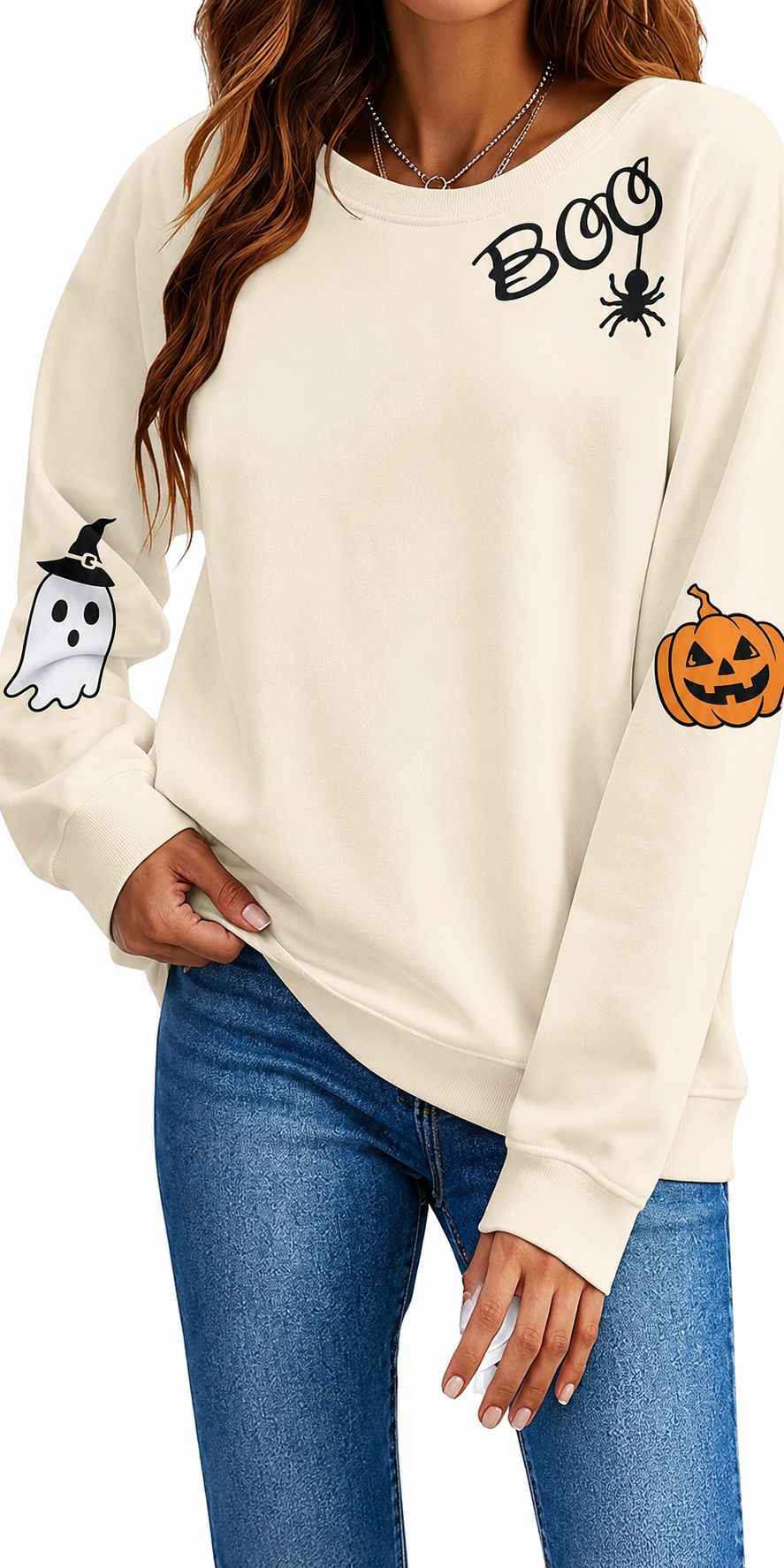 👻Women's Halloween Ghost Sweatshirt🎃 – Spooky Season Graphic Crewneck Pullover