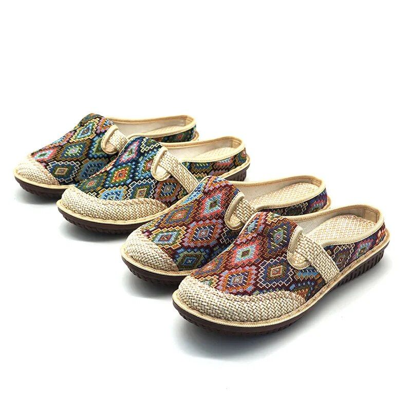 Women's Paisley Fabric Comfort Mule Sandals