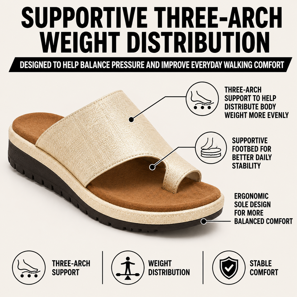Women's Toe-Loop Arch-Support Wedge Sandals