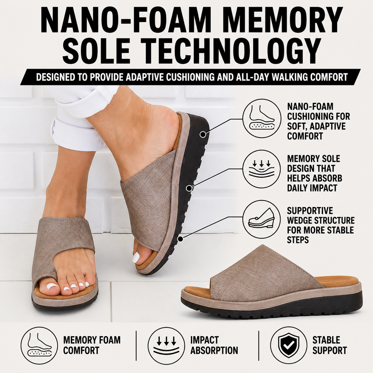 Women's Toe-Loop Arch-Support Wedge Sandals