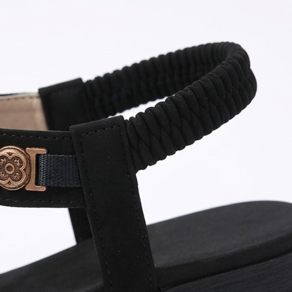 Women's Boho Flat Sandals with Gold Floral Charms