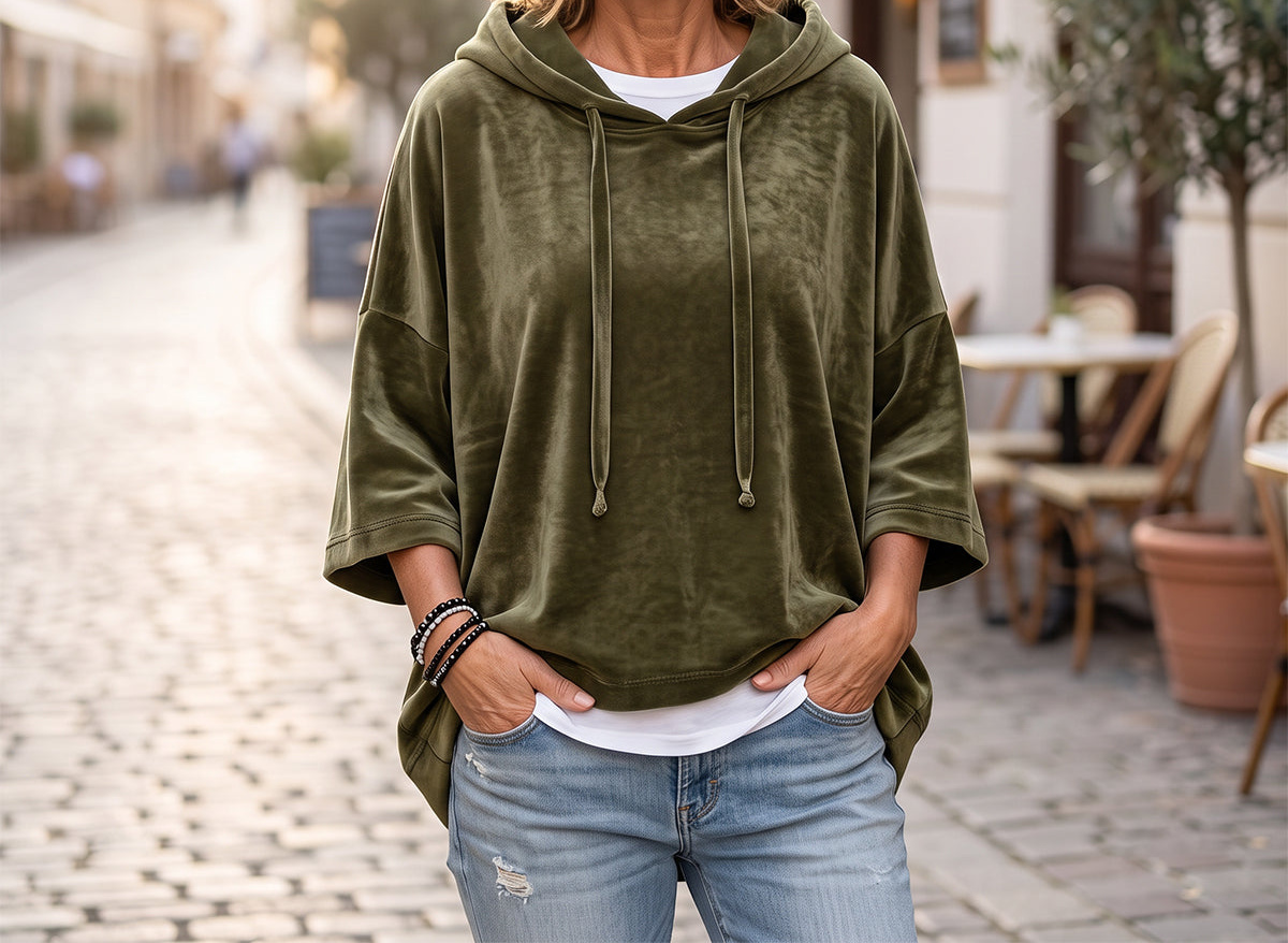 Veloura Oversized 3/4-Sleeve Velour Hoodie