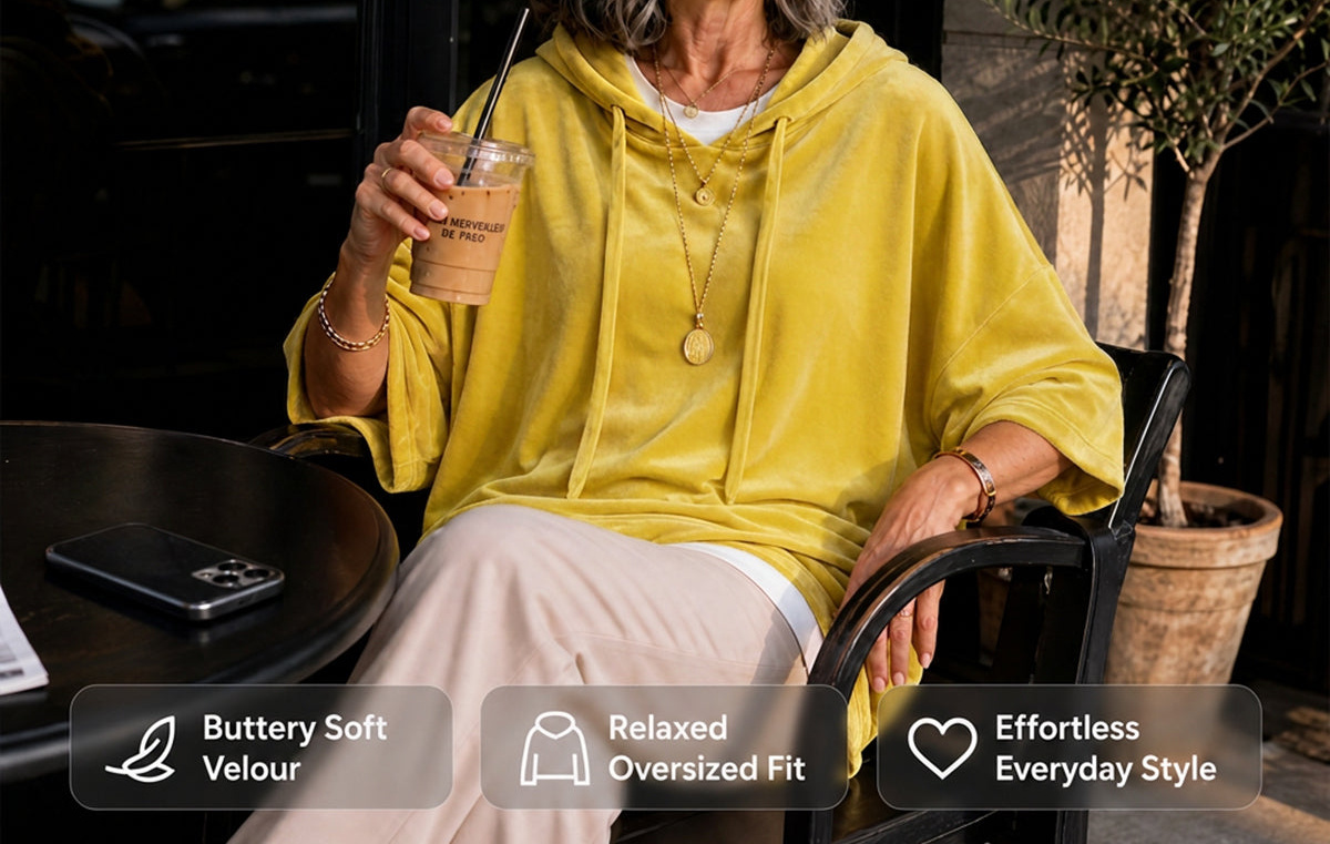 Veloura Oversized 3/4-Sleeve Velour Hoodie