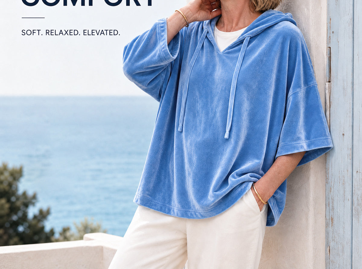 Veloura Oversized 3/4-Sleeve Velour Hoodie