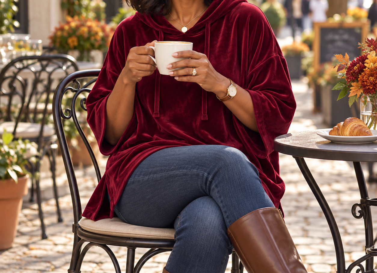 Veloura styled at an autumn cafe