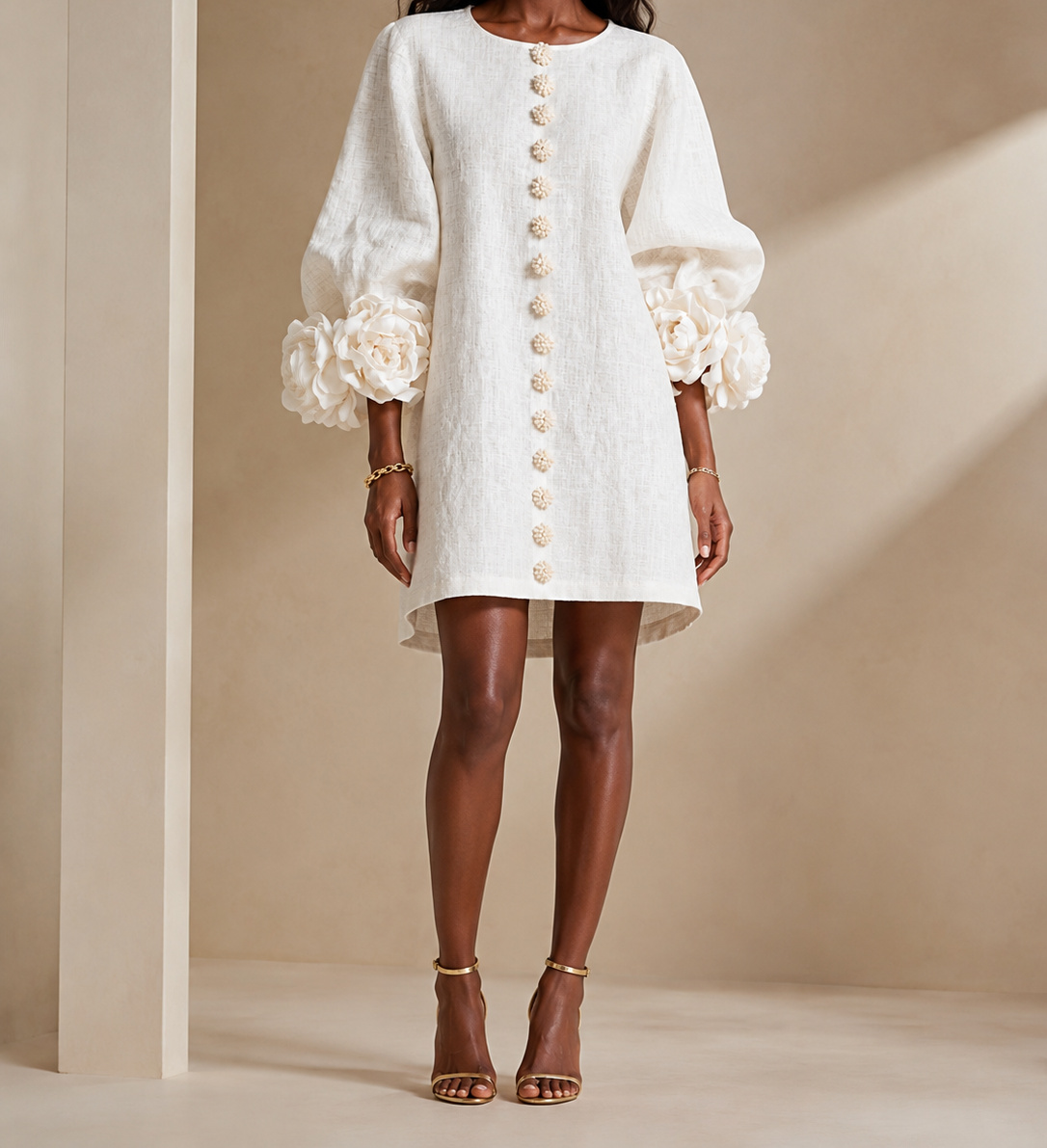 Ivory Aurelia dress on a Black model