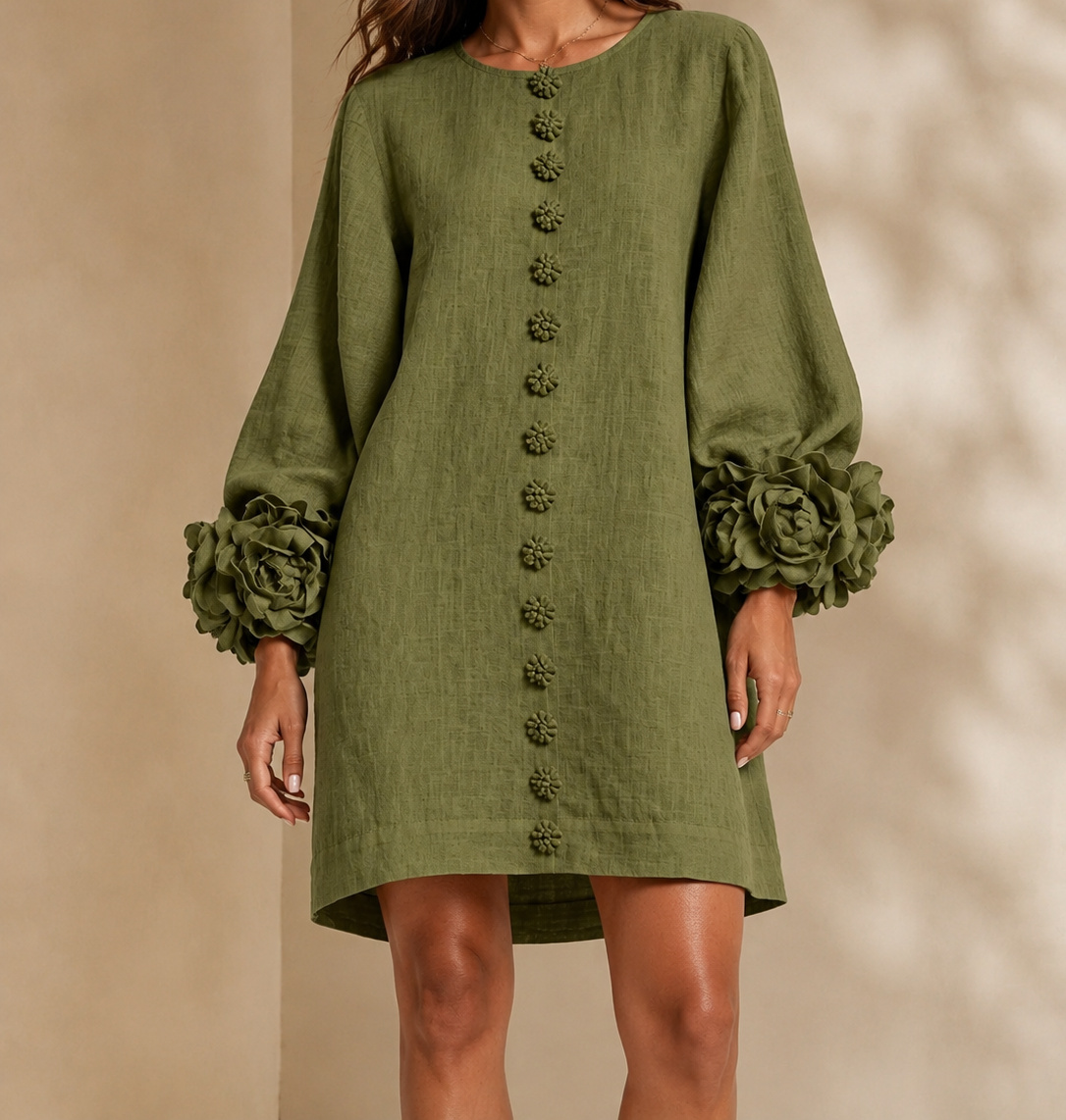 Olive Aurelia dress on a Latina model