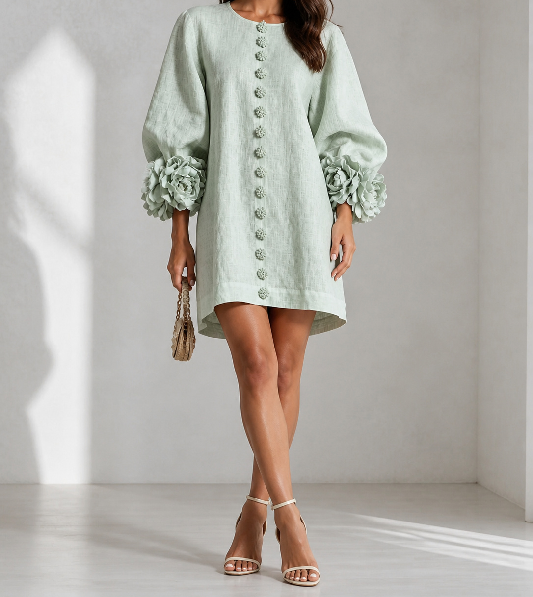 Soft Mint Aurelia dress on a Latina model