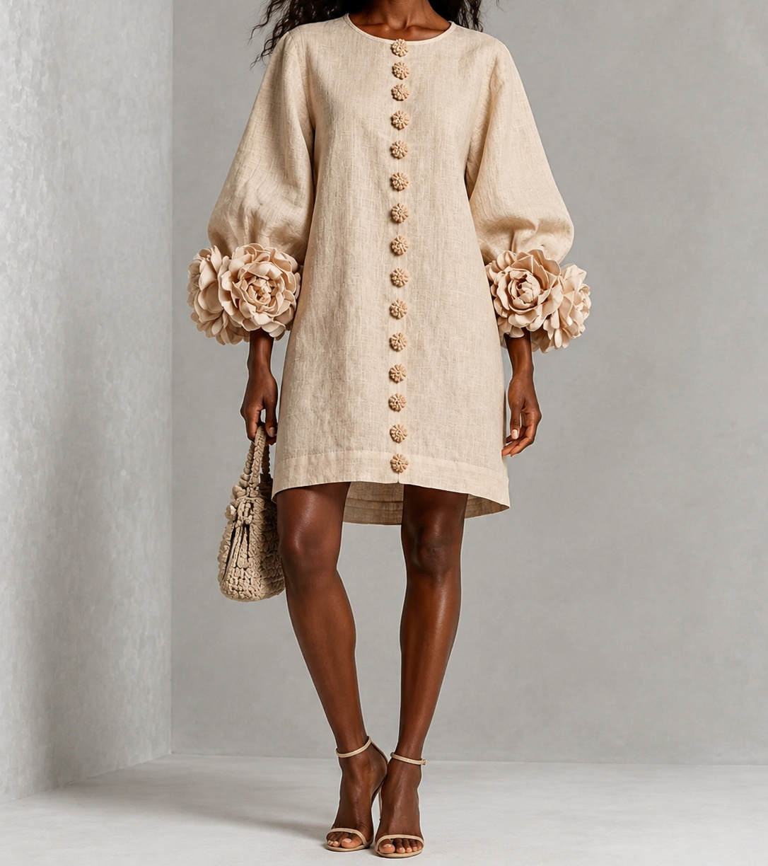 Natural Beige Aurelia dress on a Black model