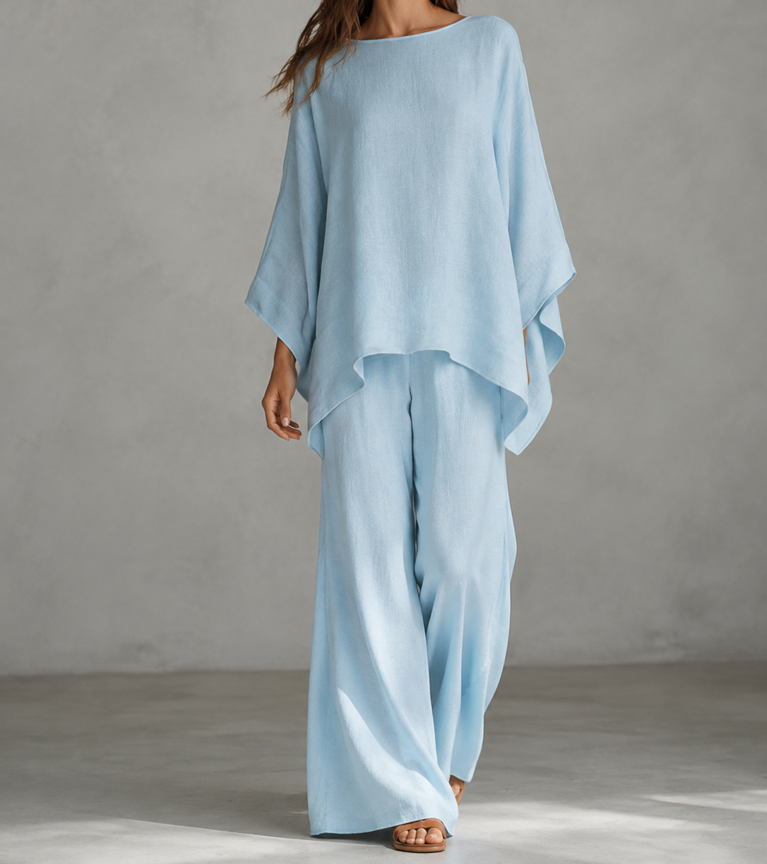 Light Blue Serena two-piece set on a model