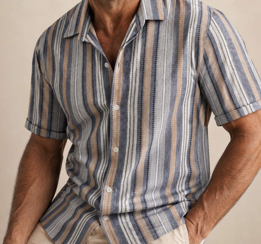 Slate Mason vertical-stripe shirt on a male model