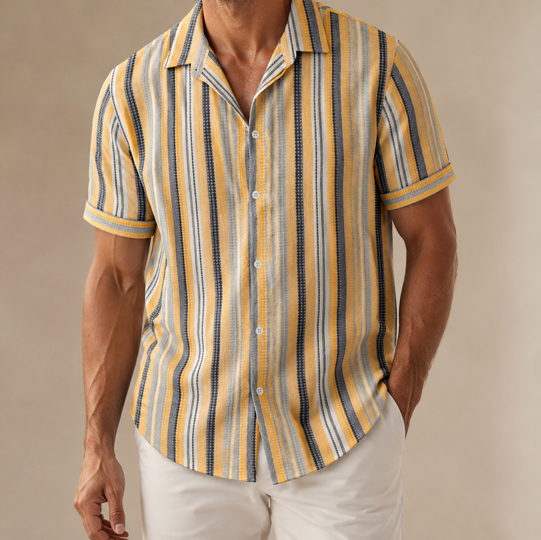 Golden Yellow Mason vertical-stripe shirt on a male model
