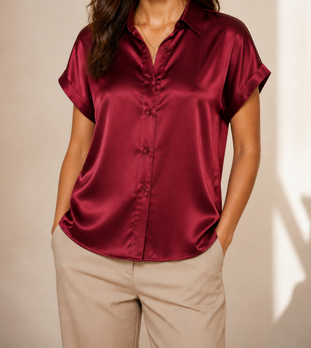 Burgundy satin blouse
