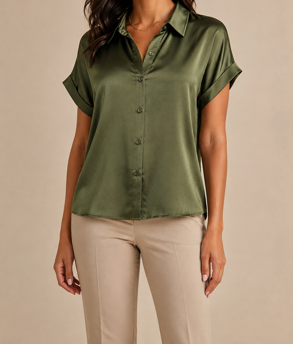 Army Green satin blouse