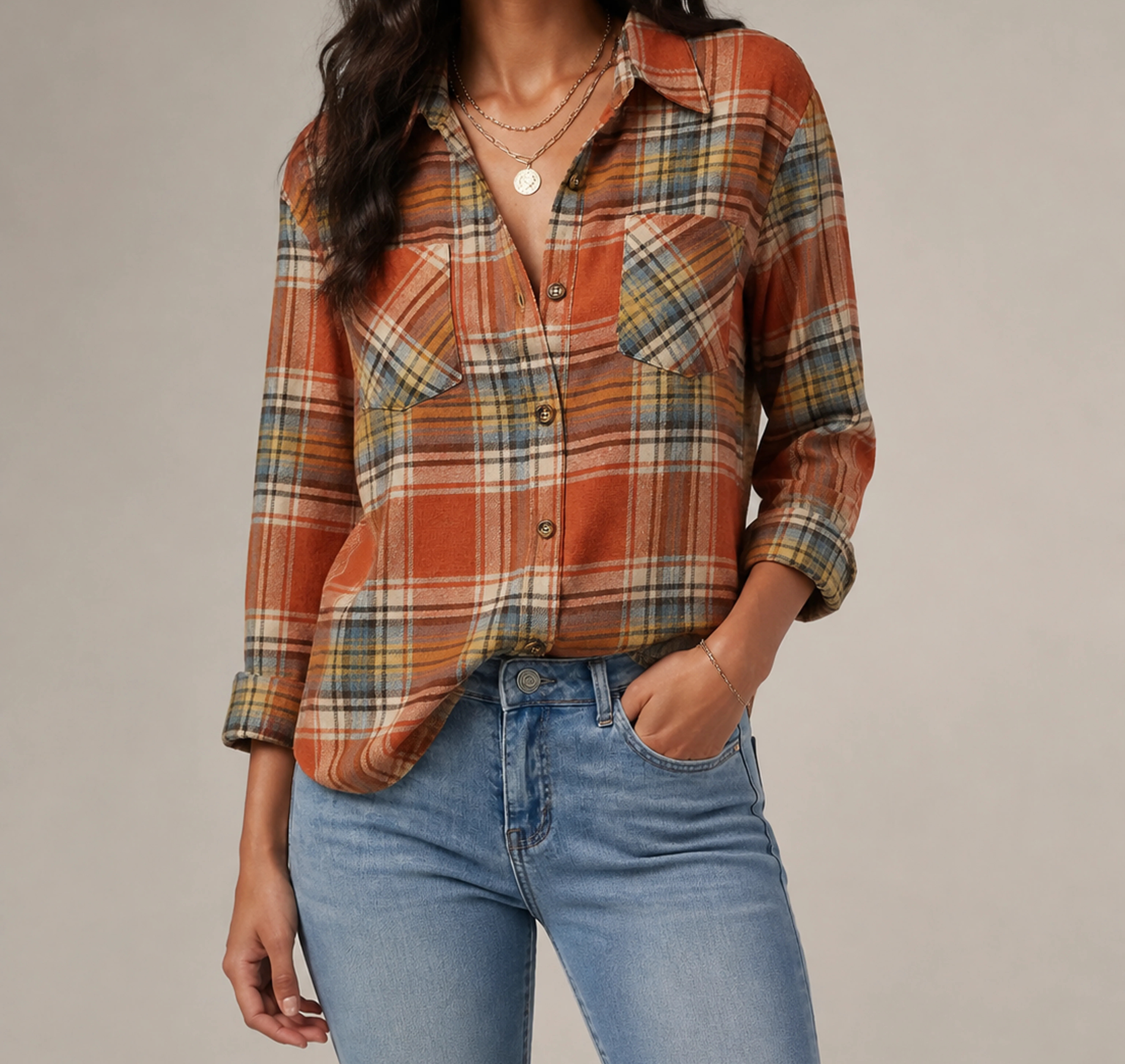 Autumn Orange Plaid Harper plaid shirt