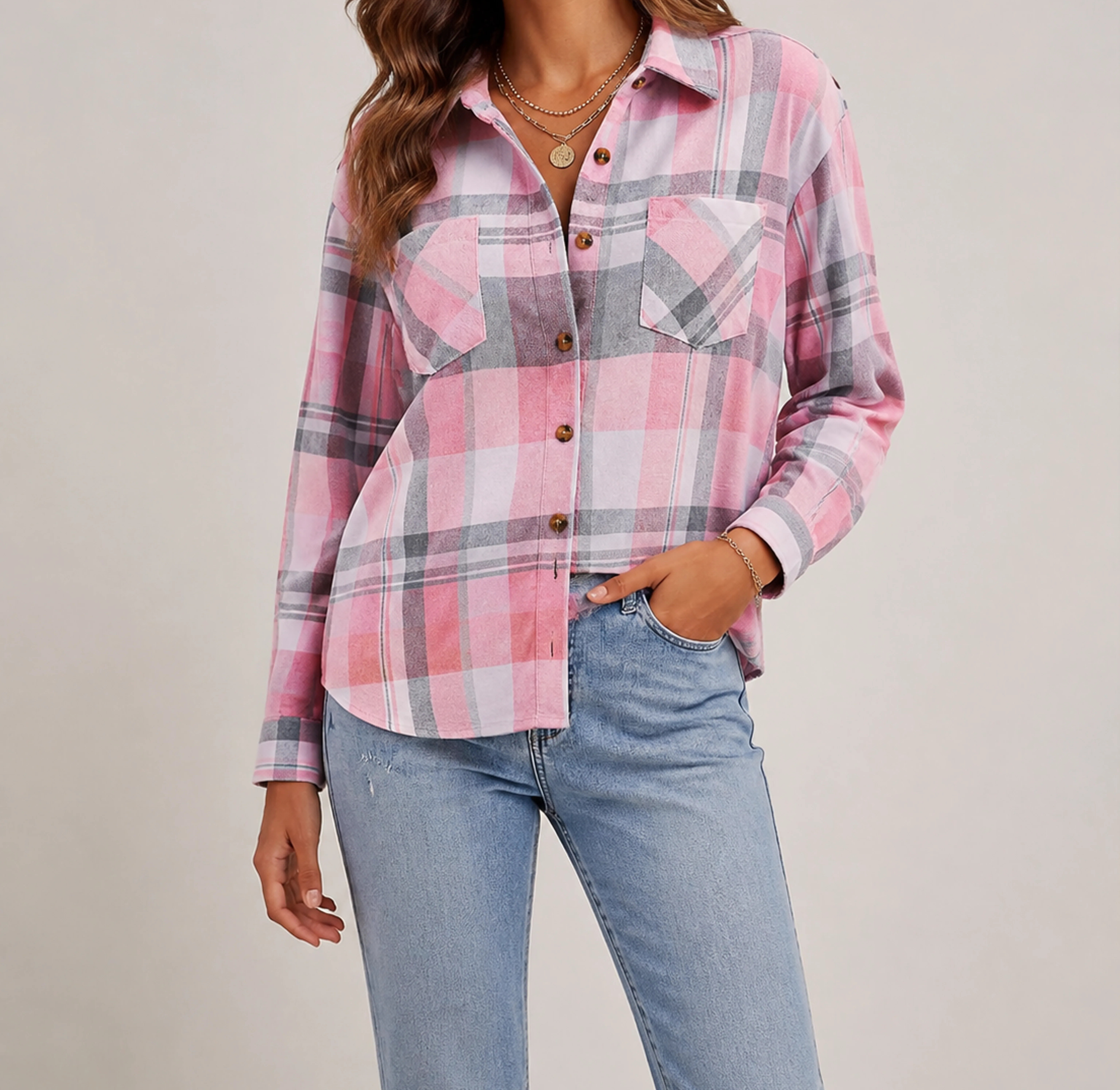 Blush Pink Plaid Harper plaid shirt