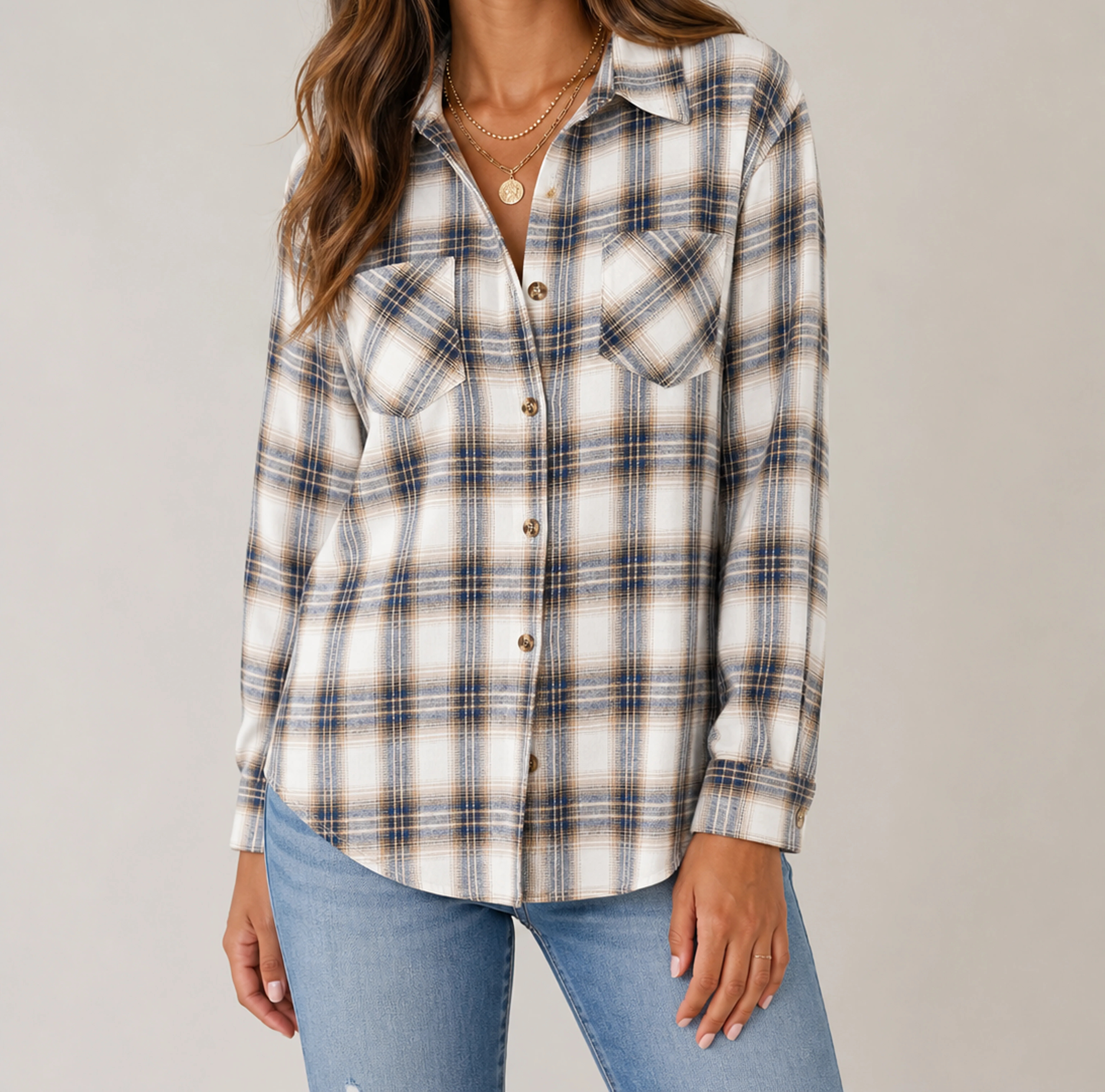Ivory & Navy Plaid Harper plaid shirt