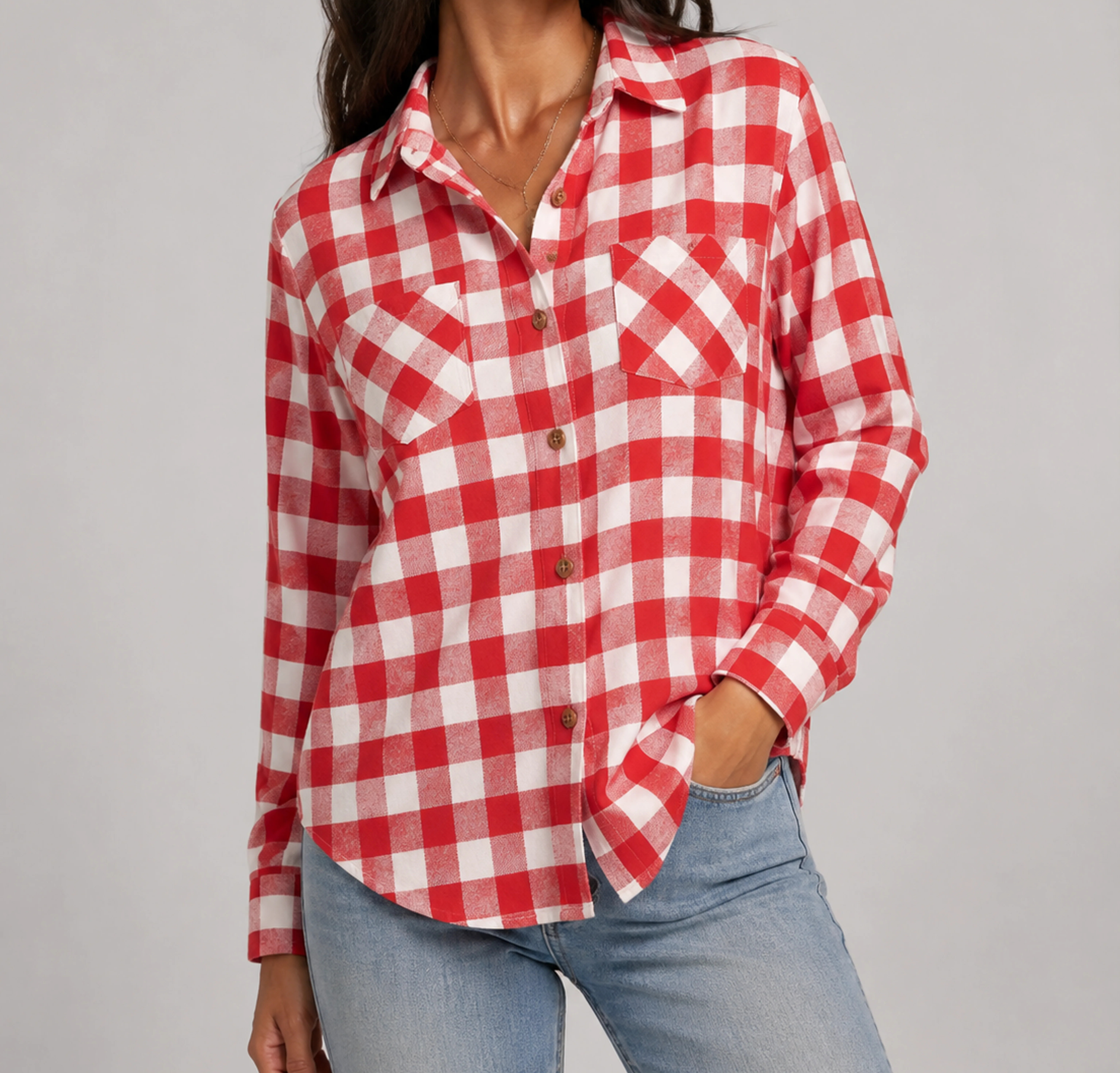 Red & White Gingham Harper plaid shirt