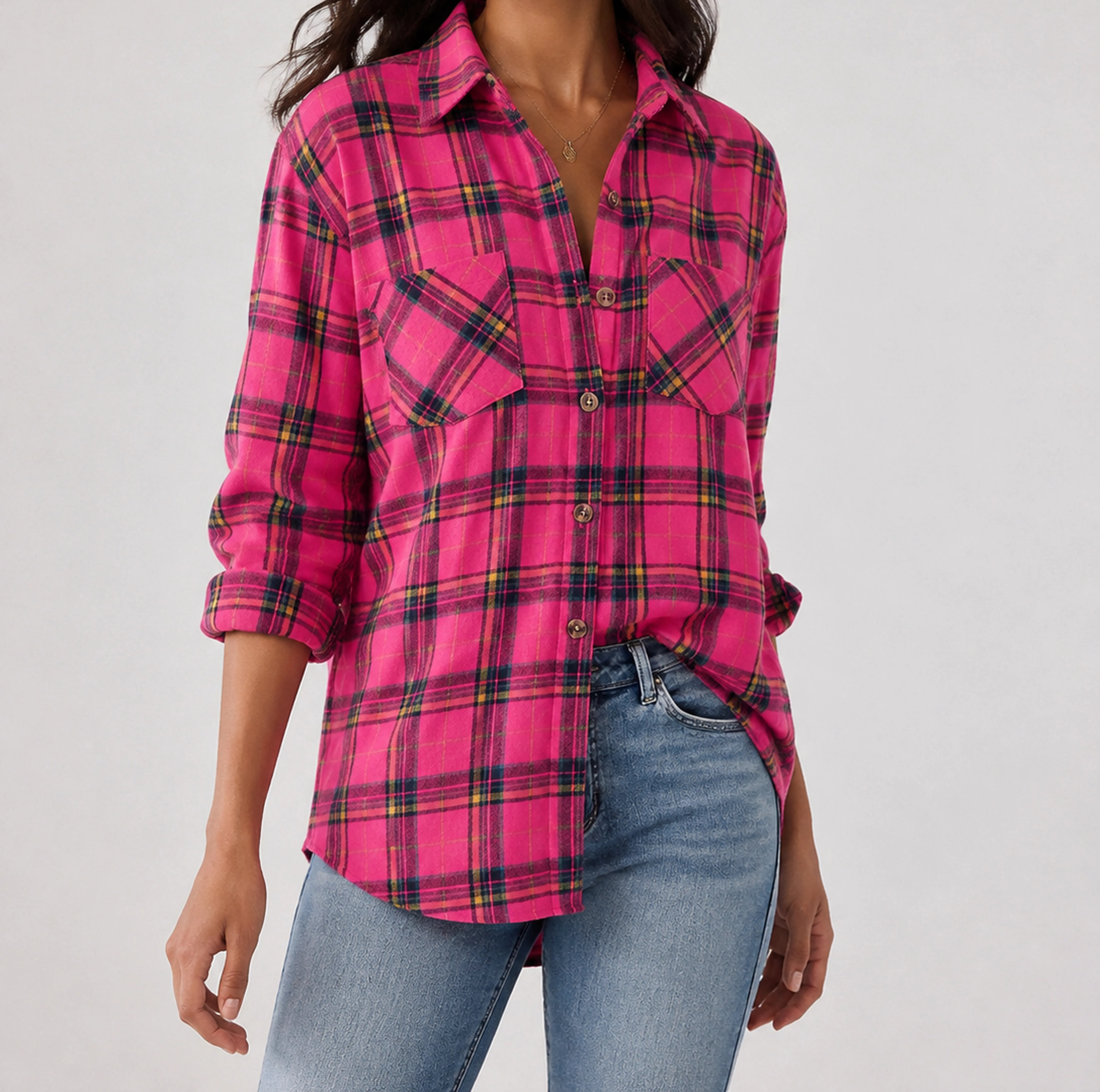 Fuchsia Plaid Harper plaid shirt
