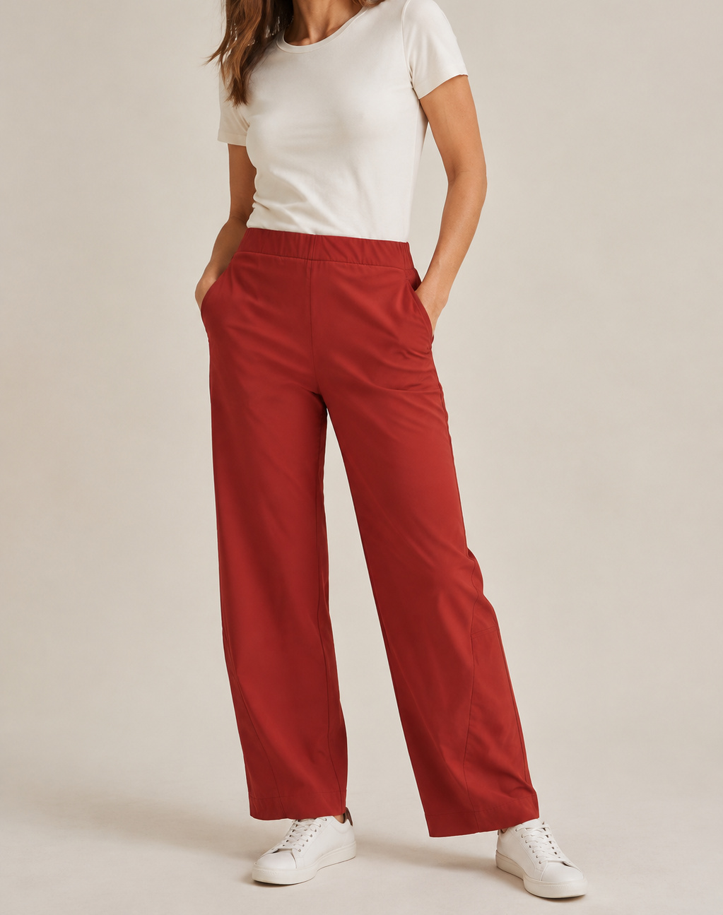 Rouge Aria barrel-leg pants on a model