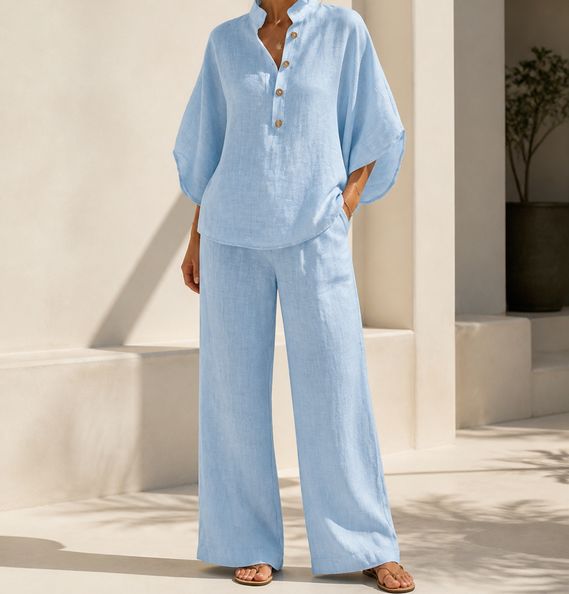 Women's light blue relaxed two-piece set