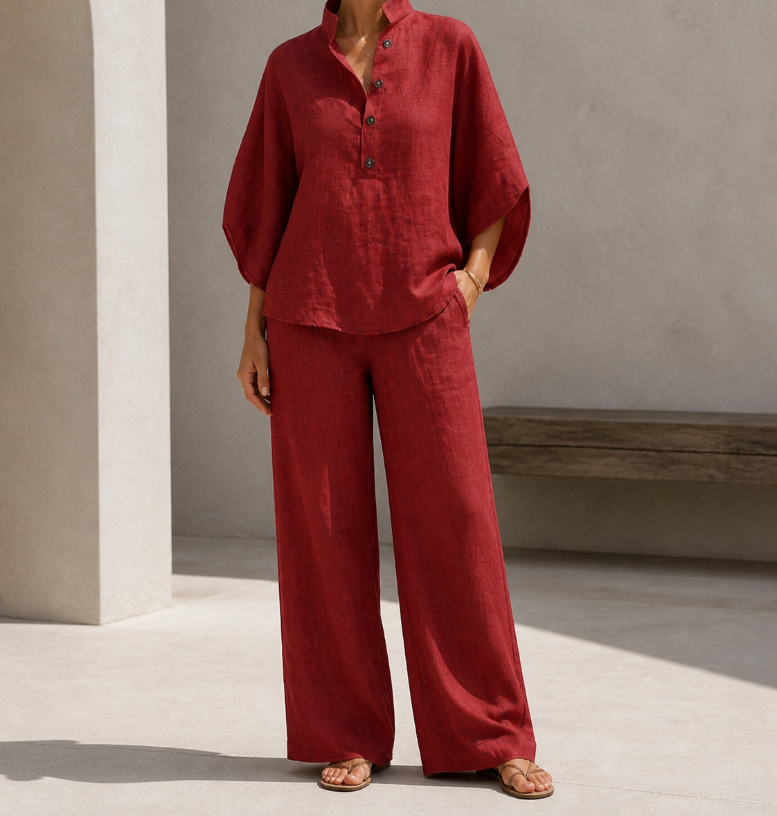 Women's relaxed two-piece set in Wine Red