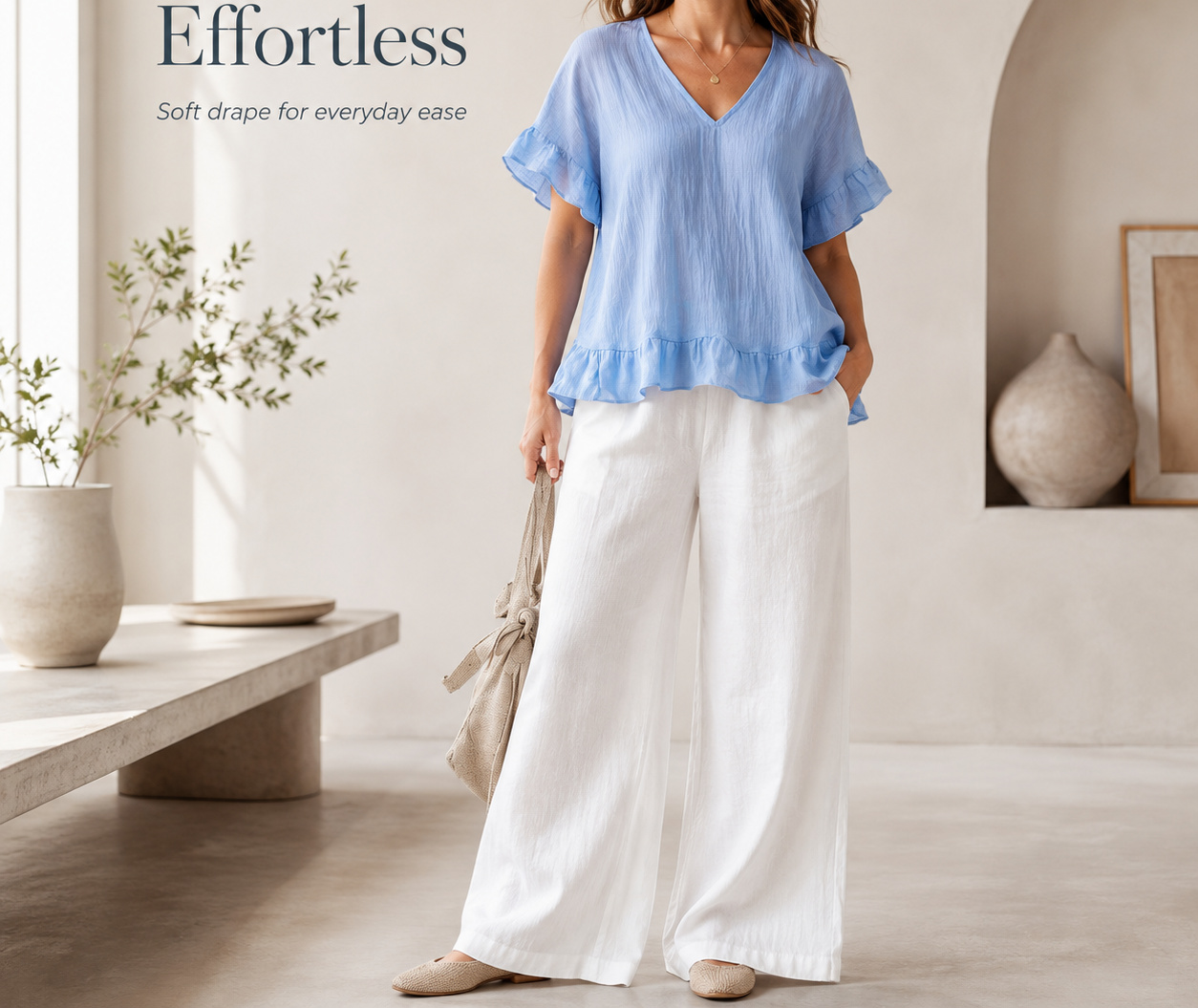 Ruffle Hem V-Neck Blouse