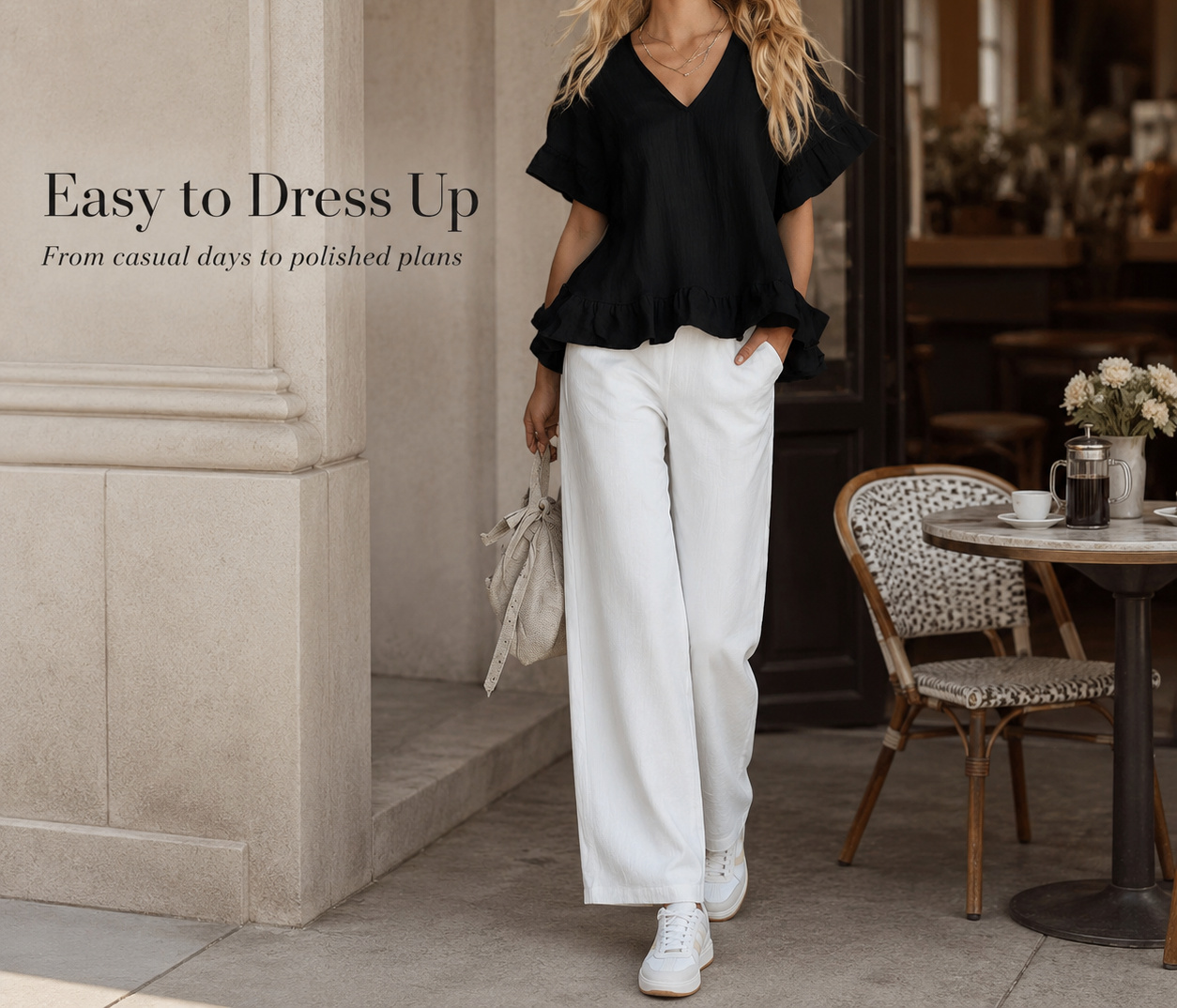 Ruffle Hem V-Neck Blouse