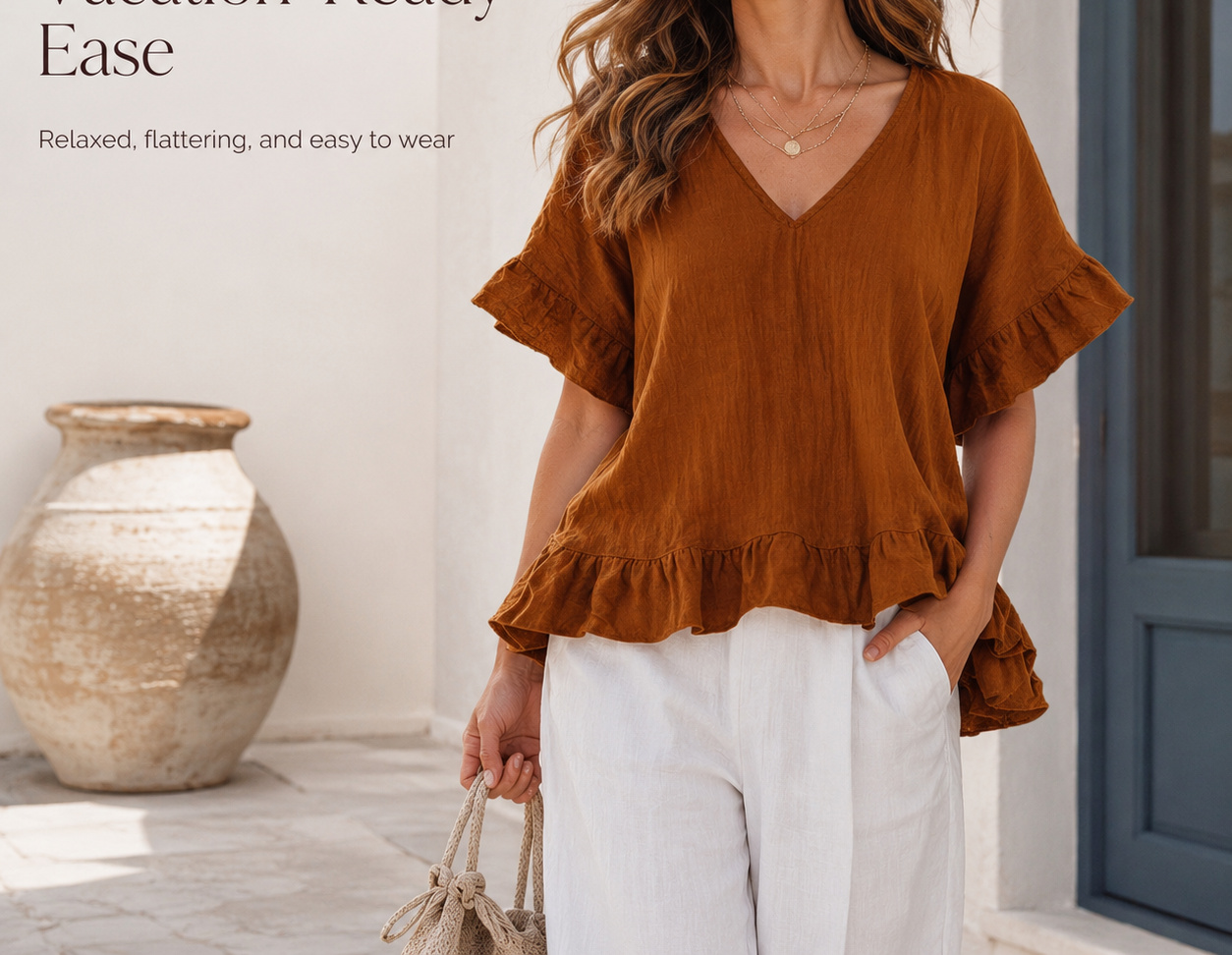 Ruffle Hem V-Neck Blouse