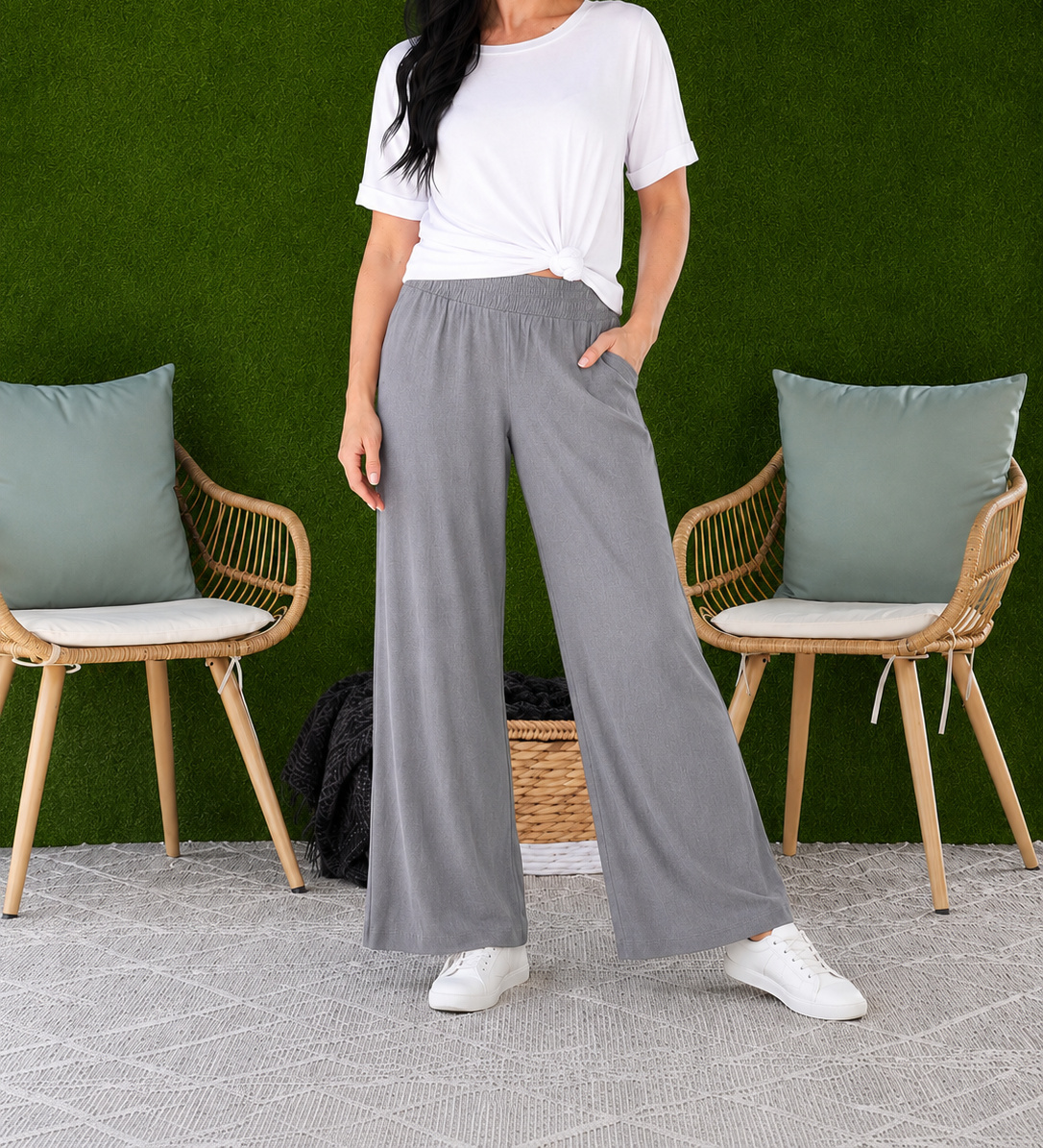 Women's Relaxed Wide Leg Resort Pants – Lightweight Pull-On Pants with Pockets