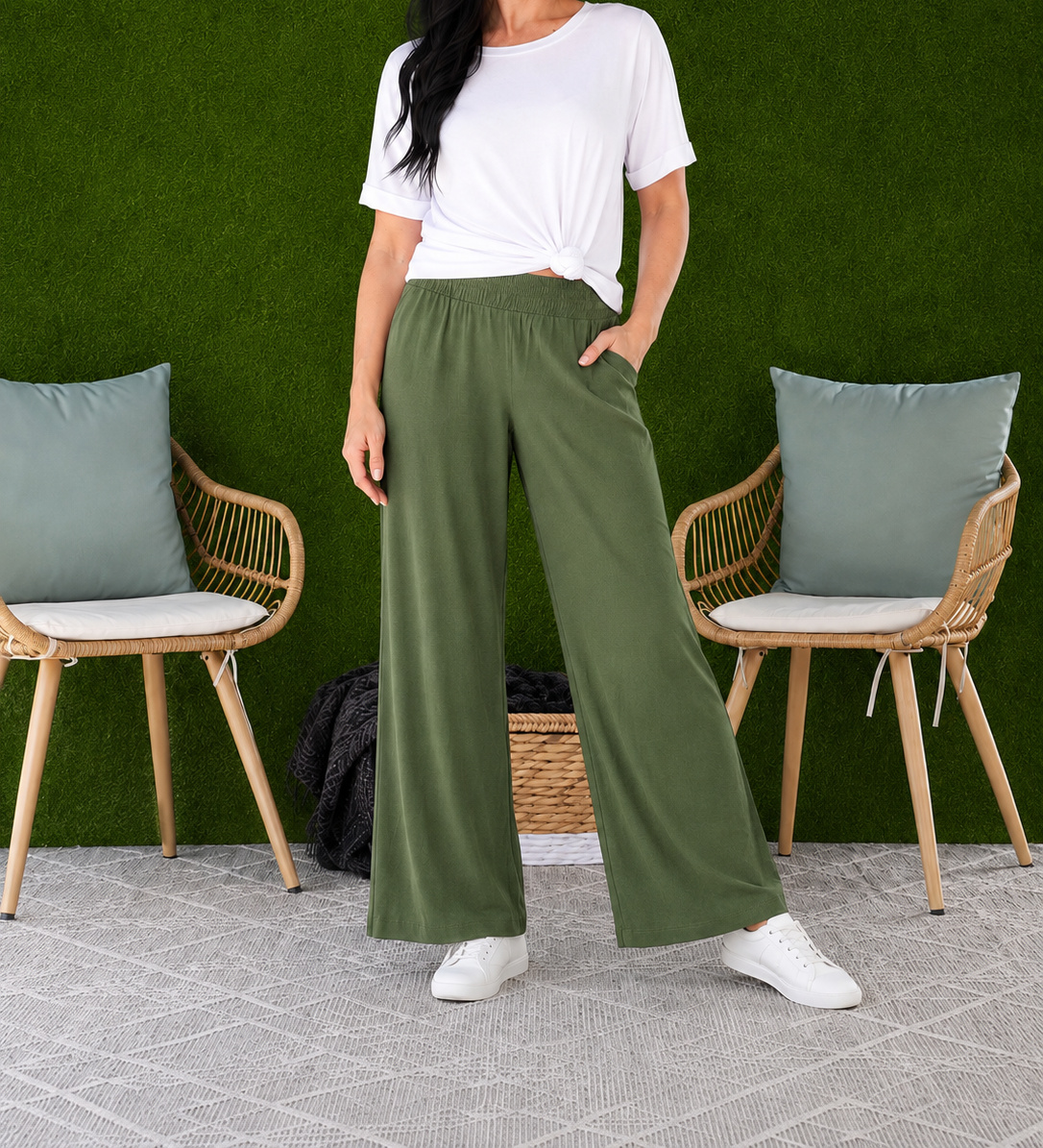 Women's Relaxed Wide Leg Resort Pants – Lightweight Pull-On Pants with Pockets