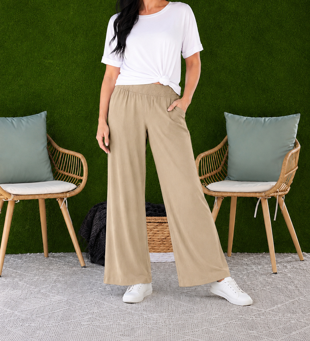 Women's Relaxed Wide Leg Resort Pants – Lightweight Pull-On Pants with Pockets