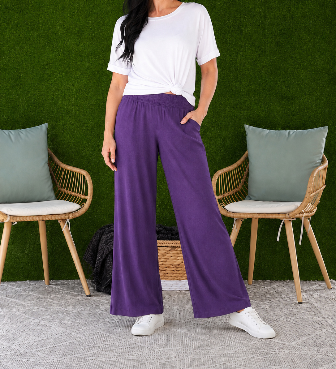 Women's Relaxed Wide Leg Resort Pants – Lightweight Pull-On Pants with Pockets