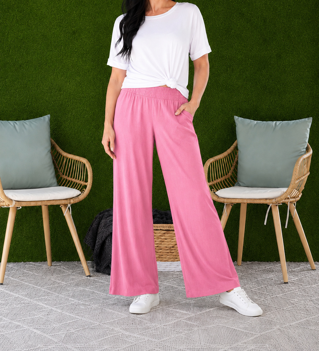 Women's Relaxed Wide Leg Resort Pants – Lightweight Pull-On Pants with Pockets