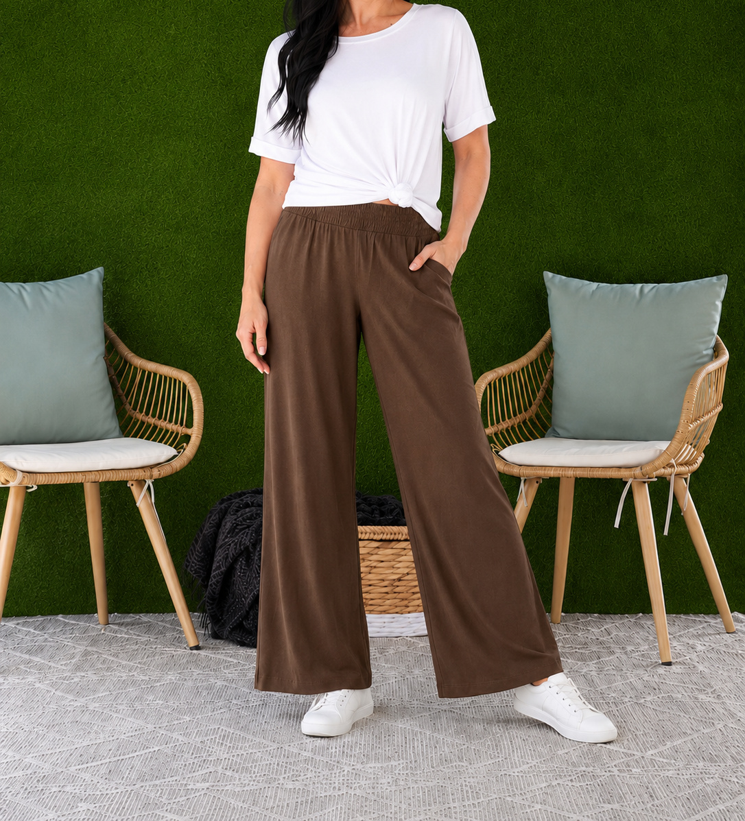 Women's Relaxed Wide Leg Resort Pants – Lightweight Pull-On Pants with Pockets