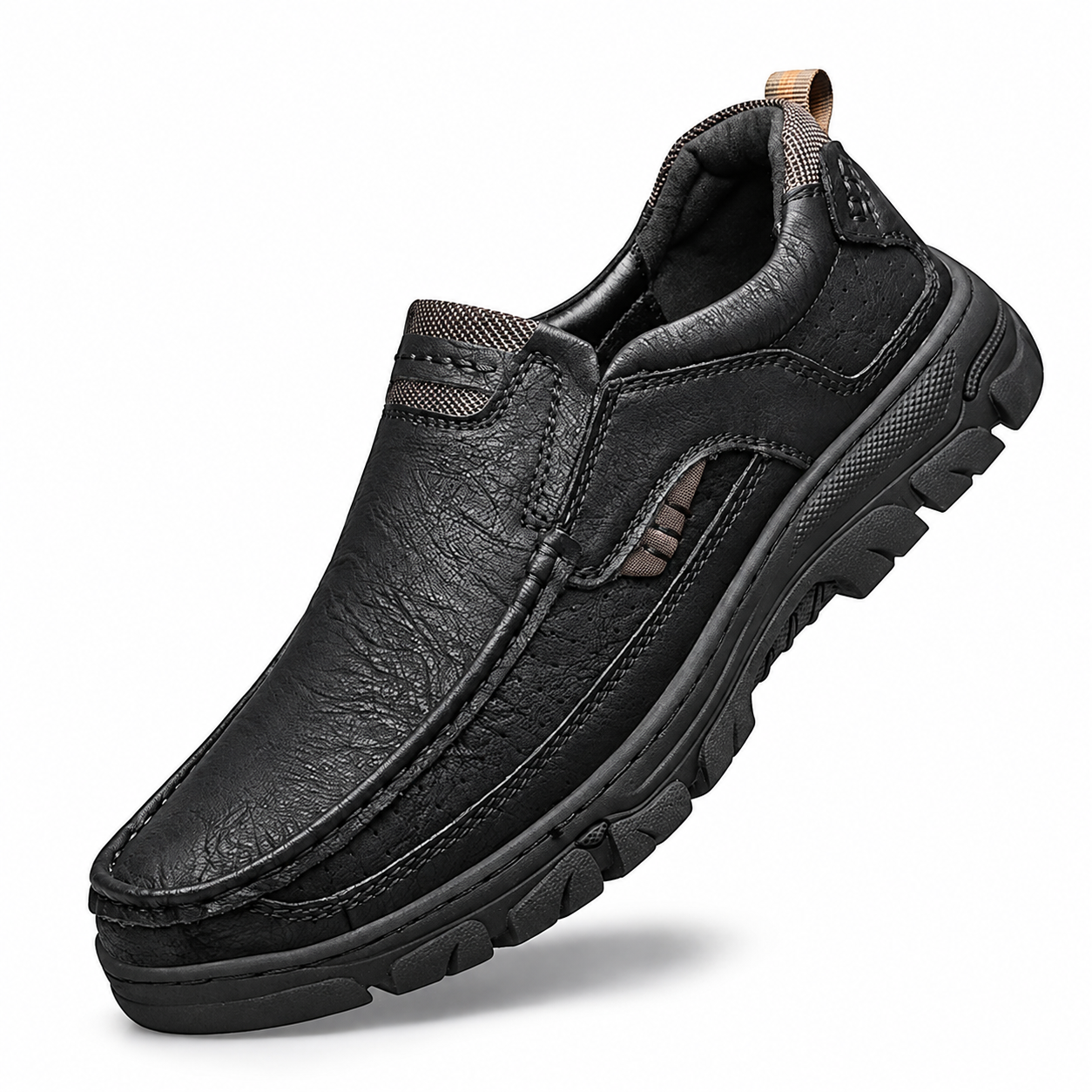 Black Men's Leather Slip-On Walking Loafers