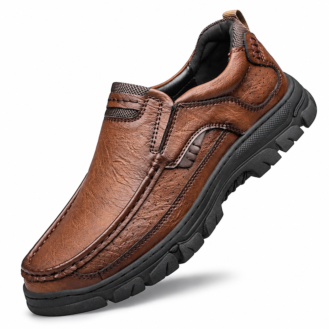 Dark Red Men's Leather Slip-On Walking Loafers