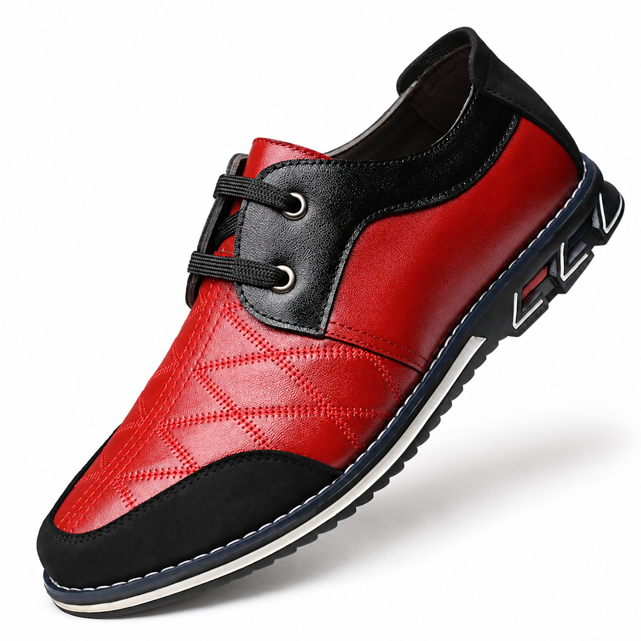 Red Men's Color-Block Lace-Up Walking Shoes