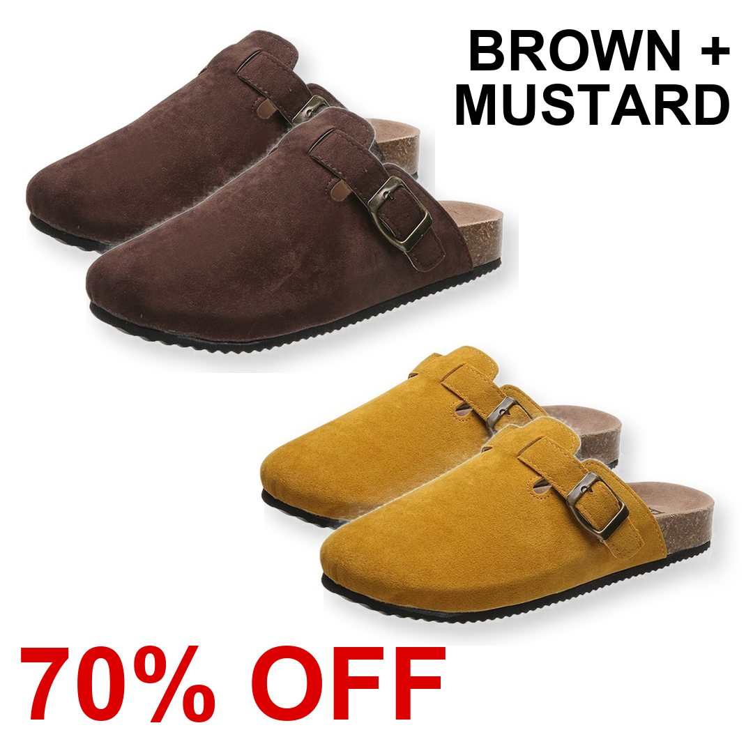 Brown + Mustard two-pair clogs, 70% OFF