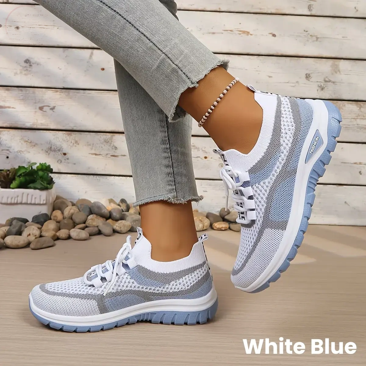 Women's no-tie walking sneakers in White Blue