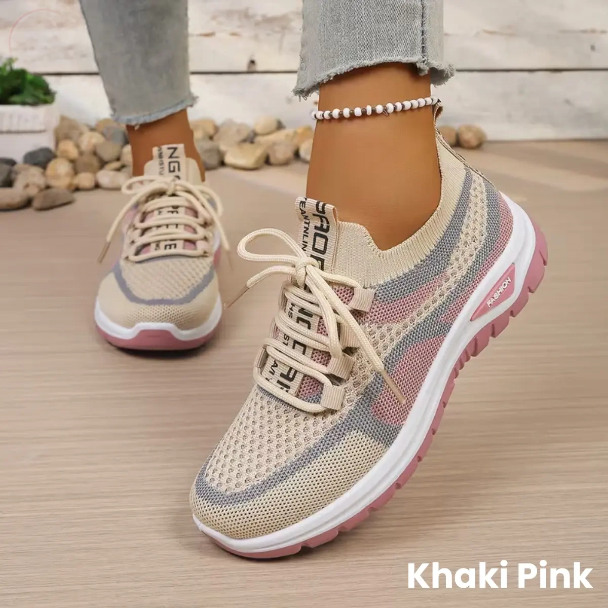 Women's no-tie walking sneakers in Khaki Pink