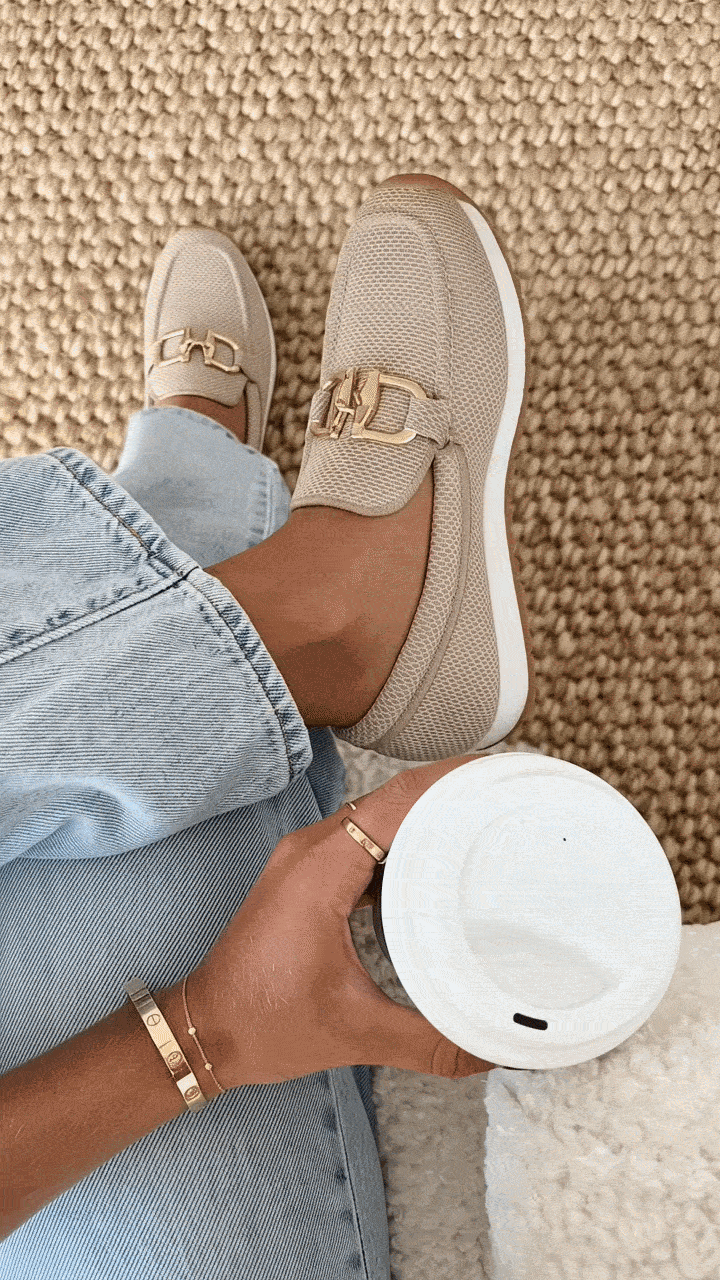 Woman walking in AVEN MARQUE breathable slip-on loafers