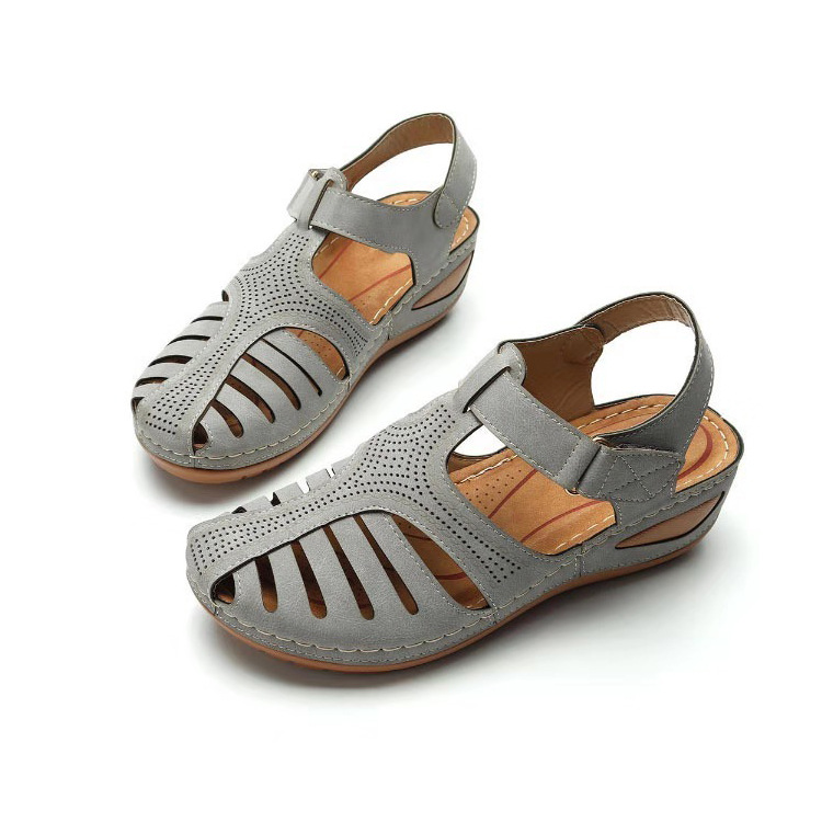 Gray adjustable cutout wedge sandals
