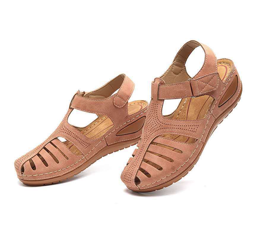 Pink adjustable cutout wedge sandals