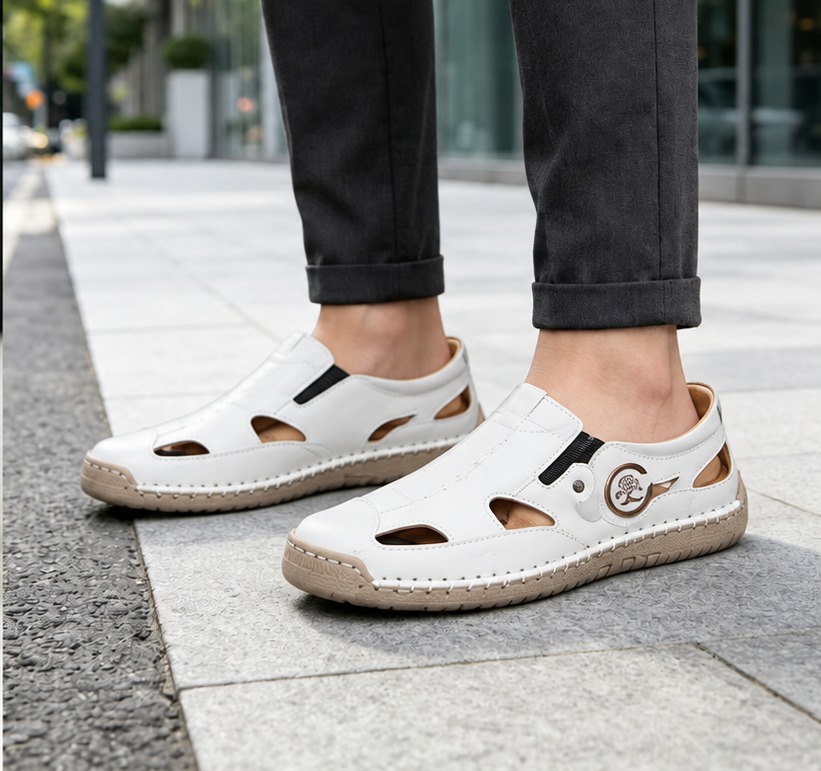 Closed-Toe Cutout Comfort Sandals — Styled for a day out