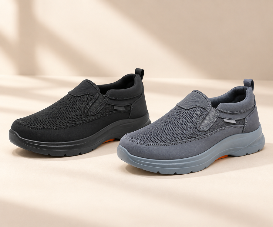 Black and Grey mesh slip-on walking sneakers