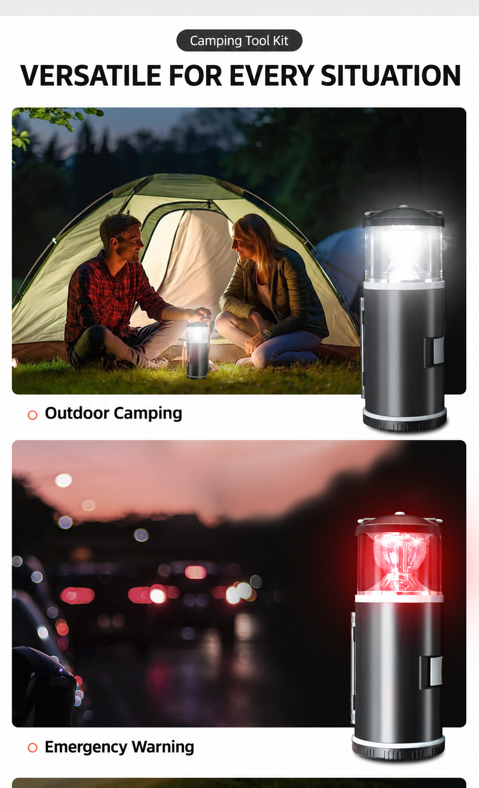 Portable lantern for camping and emergency warning situations