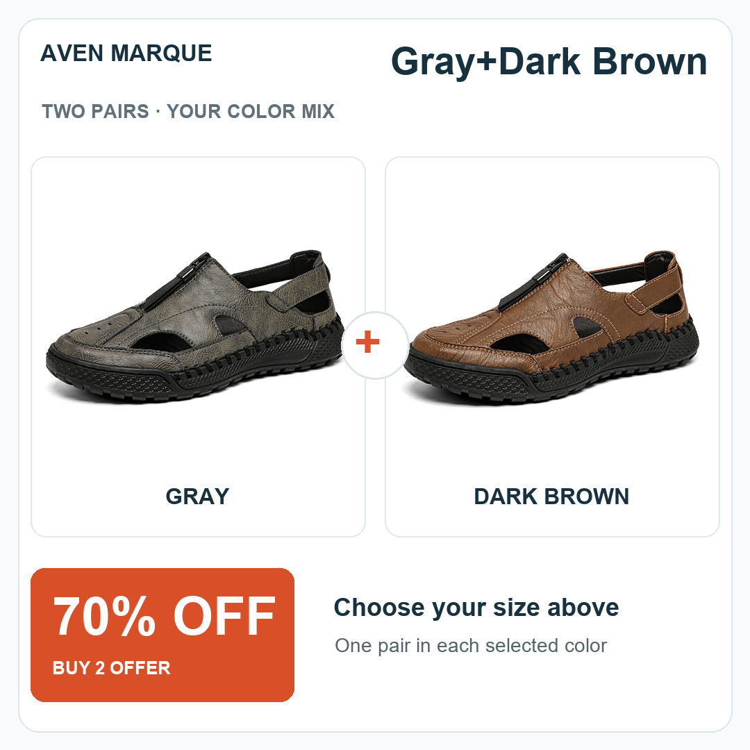 BUY 2 Gray+Dark Brown men’s cutout sandals, 70% OFF
