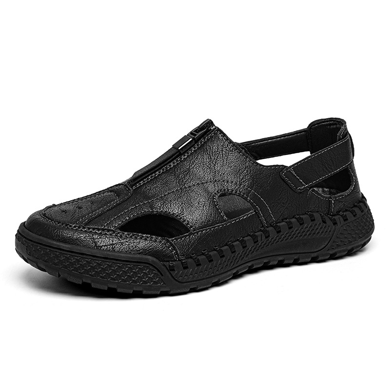 Black men’s closed-toe cutout sandals — product view